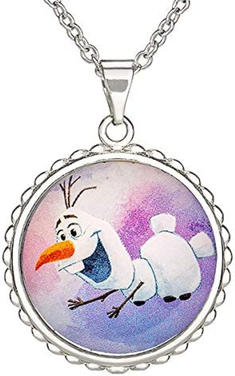 Disney Frozen Silver Plated Teardrop Pendant, 18" Chain Falling Olaf