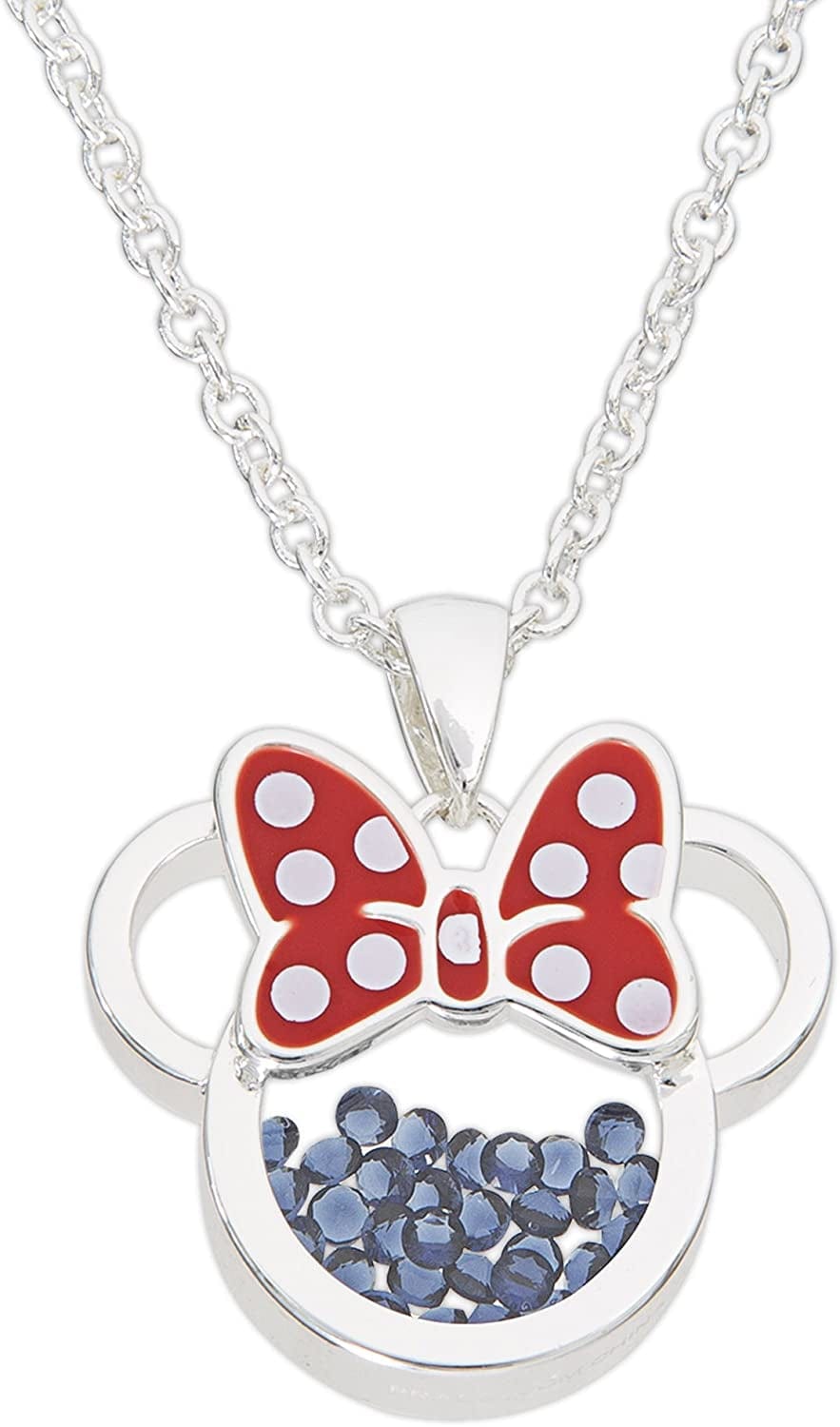 Disney Women and Girls Birthstone Jewelry - Minnie Mouse Cubic Zirconia Shaker Pendant Necklace, Silver Plated, 18+2" Extender September-Sapphire Blue Cubic Zirconia