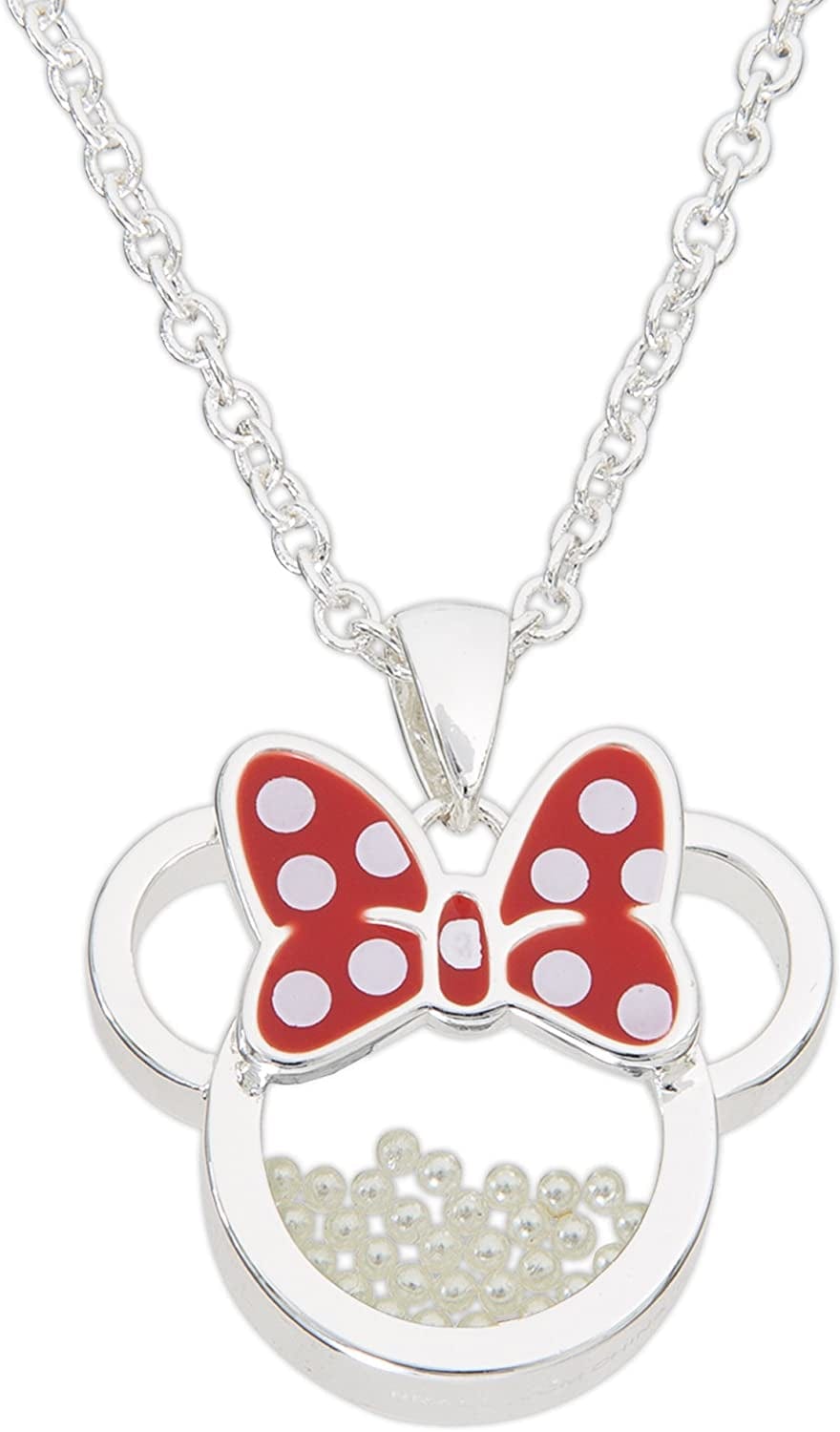 Disney Women and Girls Birthstone Jewelry - Minnie Mouse Cubic Zirconia Shaker Pendant Necklace, Silver Plated, 18+2" Extender June-Syntheic Glass Pearl