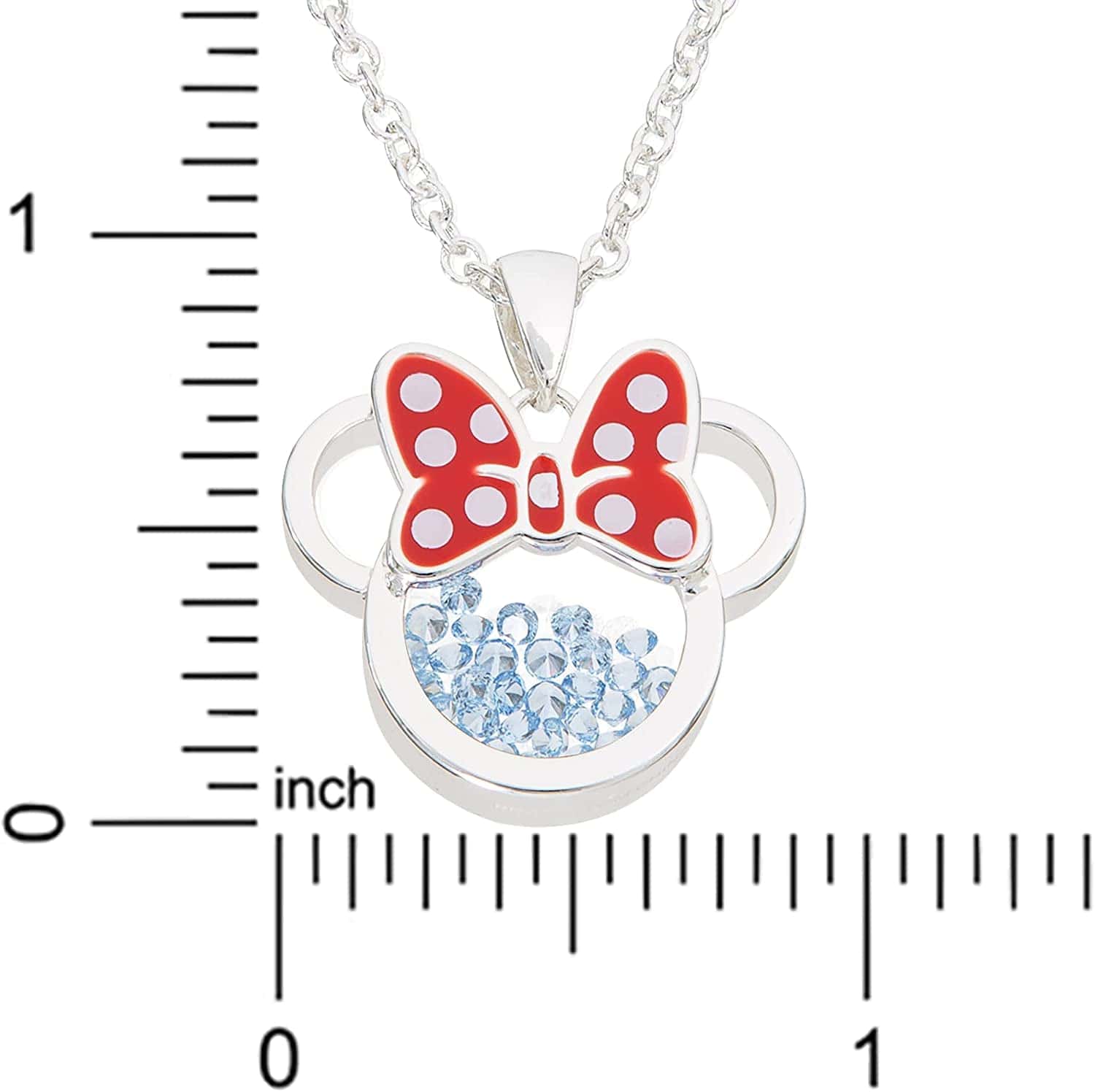Disney Women and Girls Birthstone Jewelry - Minnie Mouse Cubic Zirconia Shaker Pendant Necklace, Silver Plated, 18+2" Extender