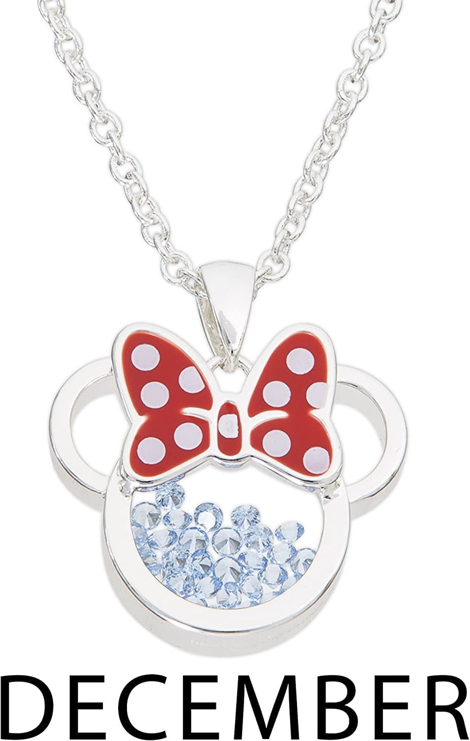 Disney Women and Girls Birthstone Jewelry - Minnie Mouse Cubic Zirconia Shaker Pendant Necklace, Silver Plated, 18+2" Extender