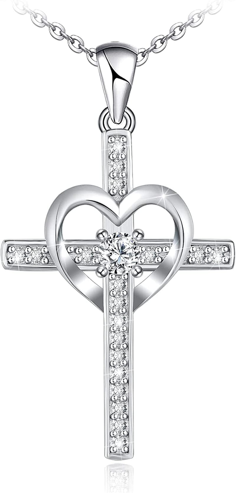 Distance Cross Necklace for Women 925 Sterling Silver Jewelry Pendant Necklace for Girls Mom Wife Gift for Mother'S Day or Birthday Heart Cross Necklace