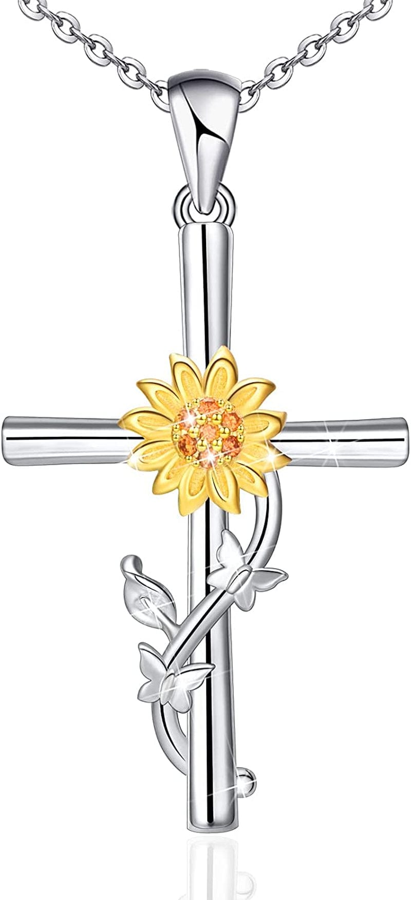 Distance Cross Necklace for Women 925 Sterling Silver Jewelry Pendant Necklace for Girls Mom Wife Gift for Mother'S Day or Birthday Sunflower Cross Necklace