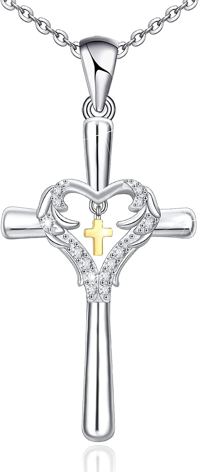 Distance Cross Necklace for Women 925 Sterling Silver Jewelry Pendant Necklace for Girls Mom Wife Gift for Mother'S Day or Birthday Wings Cross Necklace