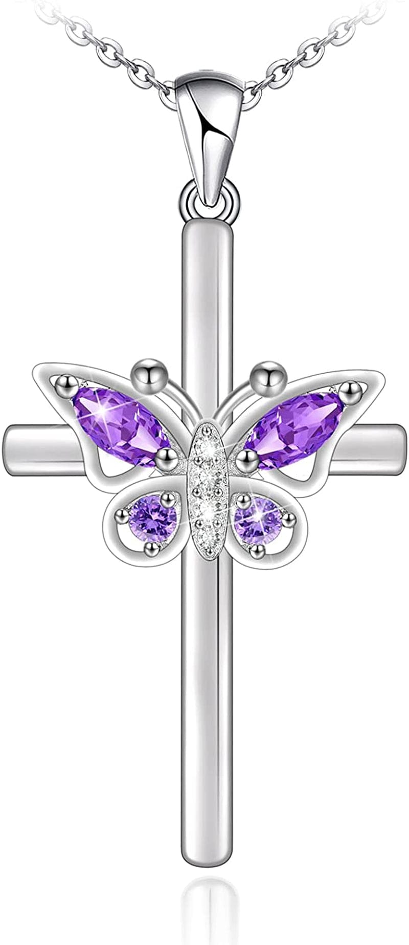Distance Cross Necklace for Women 925 Sterling Silver Jewelry Pendant Necklace for Girls Mom Wife Gift for Mother'S Day or Birthday Butterfly Purple Cross Necklace