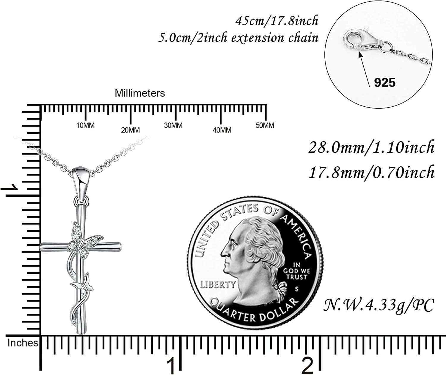 Distance Cross Necklace for Women 925 Sterling Silver Jewelry Pendant Necklace for Girls Mom Wife Gift for Mother'S Day or Birthday