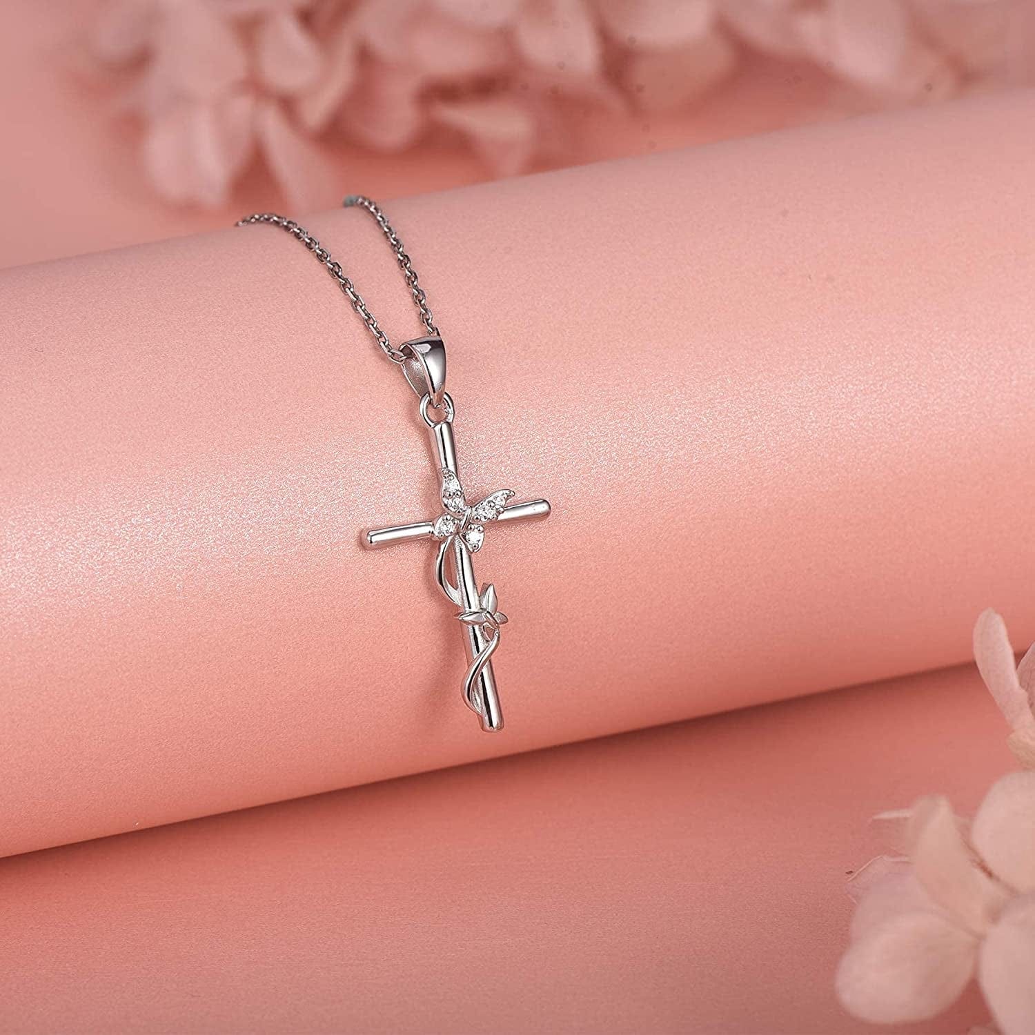 Distance Cross Necklace for Women 925 Sterling Silver Jewelry Pendant Necklace for Girls Mom Wife Gift for Mother'S Day or Birthday