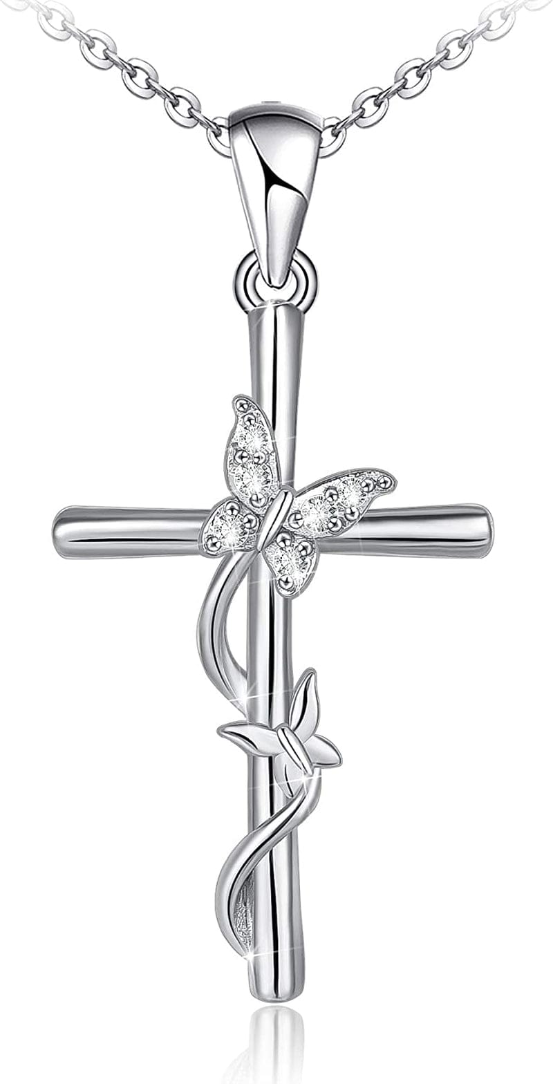 Distance Cross Necklace for Women 925 Sterling Silver Jewelry Pendant Necklace for Girls Mom Wife Gift for Mother'S Day or Birthday Butterfly Cross Necklace