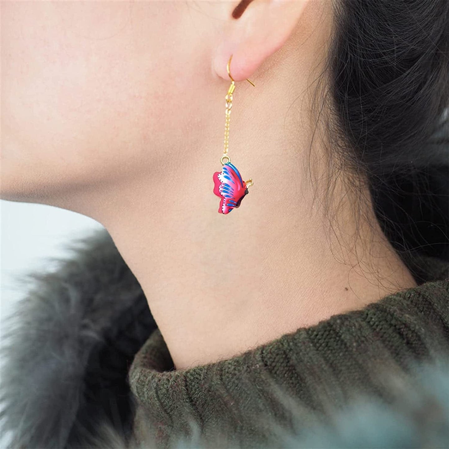 Diystore 30 Pcs Mixed Color Alloy Enamel Butterfly Charms Pendant for Earrings Bracelets Necklace DIY Making Jewelry Making Accessories