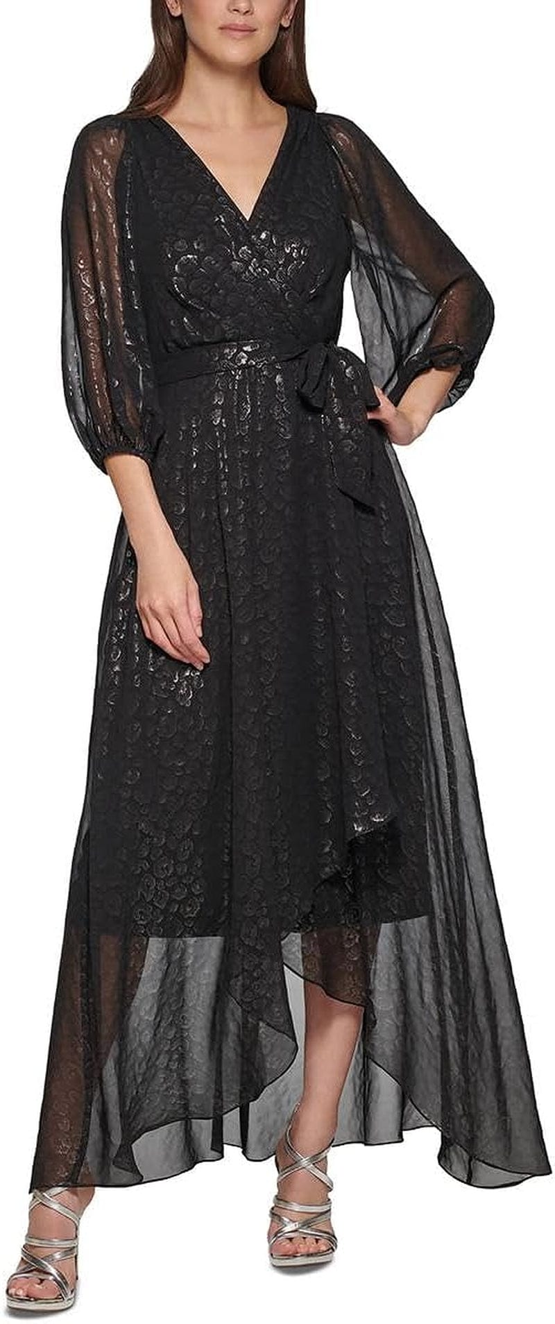 DKNY Women'S Double Strap Cold Shoulder Gown Black/Silver / 6