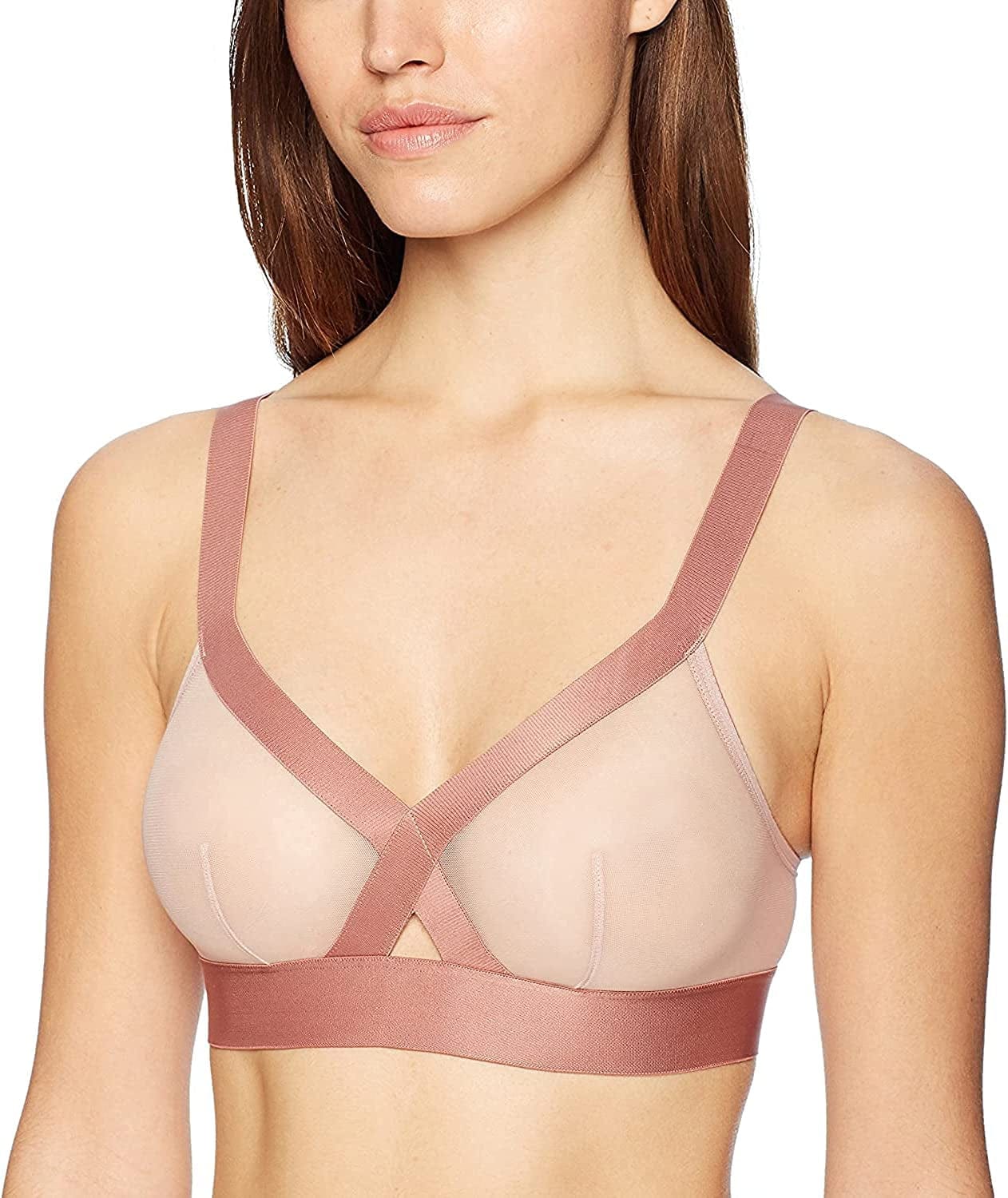 DKNY Women'S Sheers Wirefree Softcup Bralette Bra Shell/Rouge Dark / Medium