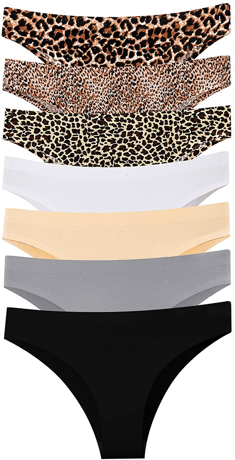 Dlala 7 Pack Women Seamless Underwear No Show Breathable Soft Stretch Bikini Panties Apparel & Accessories > Clothing > Underwear & Socks > Underwear Dlala Color B : Leopard Print Design Medium