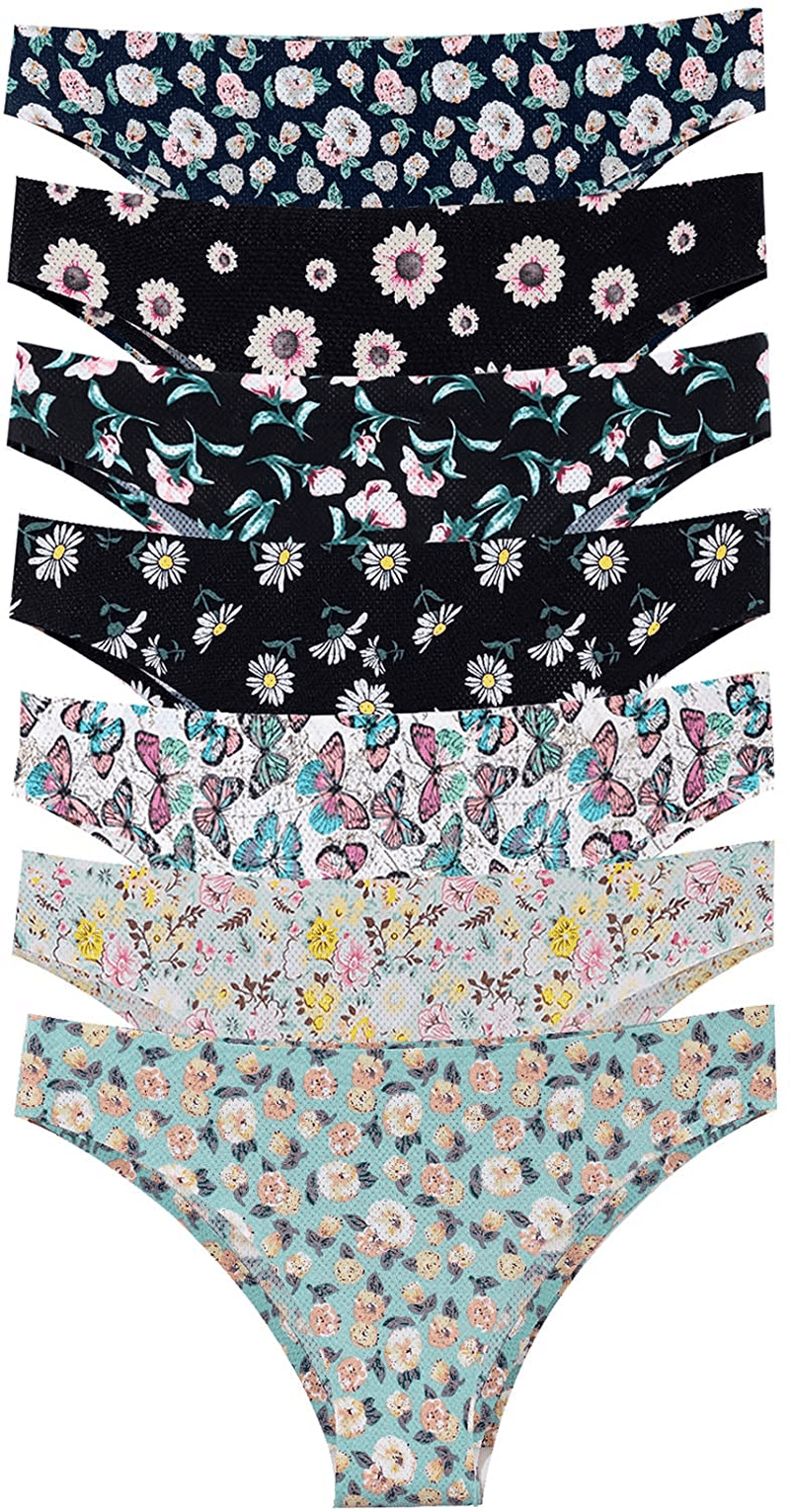 Dlala 7 Pack Women Seamless Underwear No Show Breathable Soft Stretch Bikini Panties Apparel & Accessories > Clothing > Underwear & Socks > Underwear Dlala Color a : Flower Design Medium