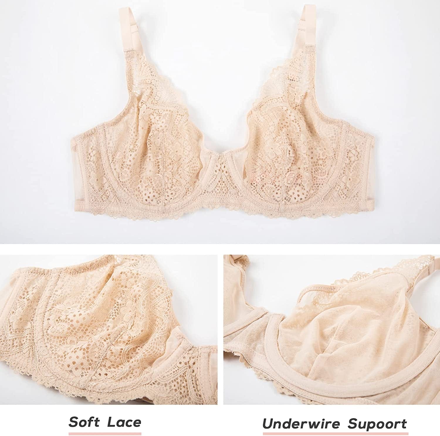 DOBREVA Women'S Lace Bralette See through Sexy Minimizer Bra plus Size Sheer Underwire