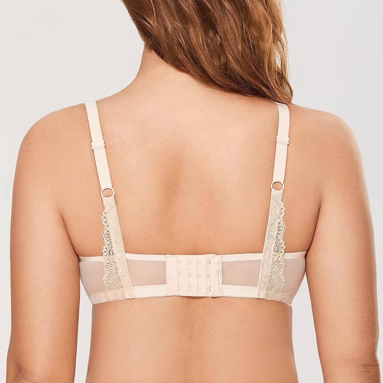 DOBREVA Women'S Lace Bralette See through Sexy Minimizer Bra plus Size Sheer Underwire