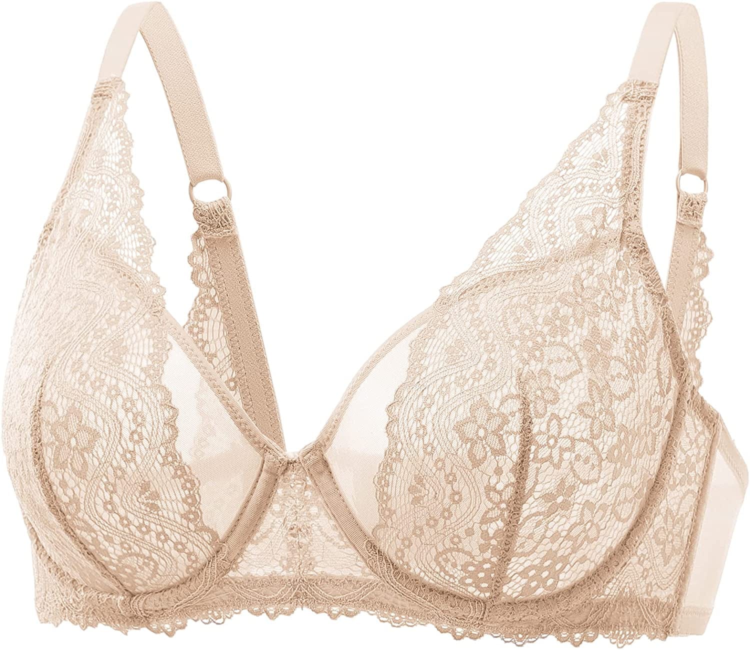 DOBREVA Women'S Lace Bralette See through Sexy Minimizer Bra plus Size Sheer Underwire