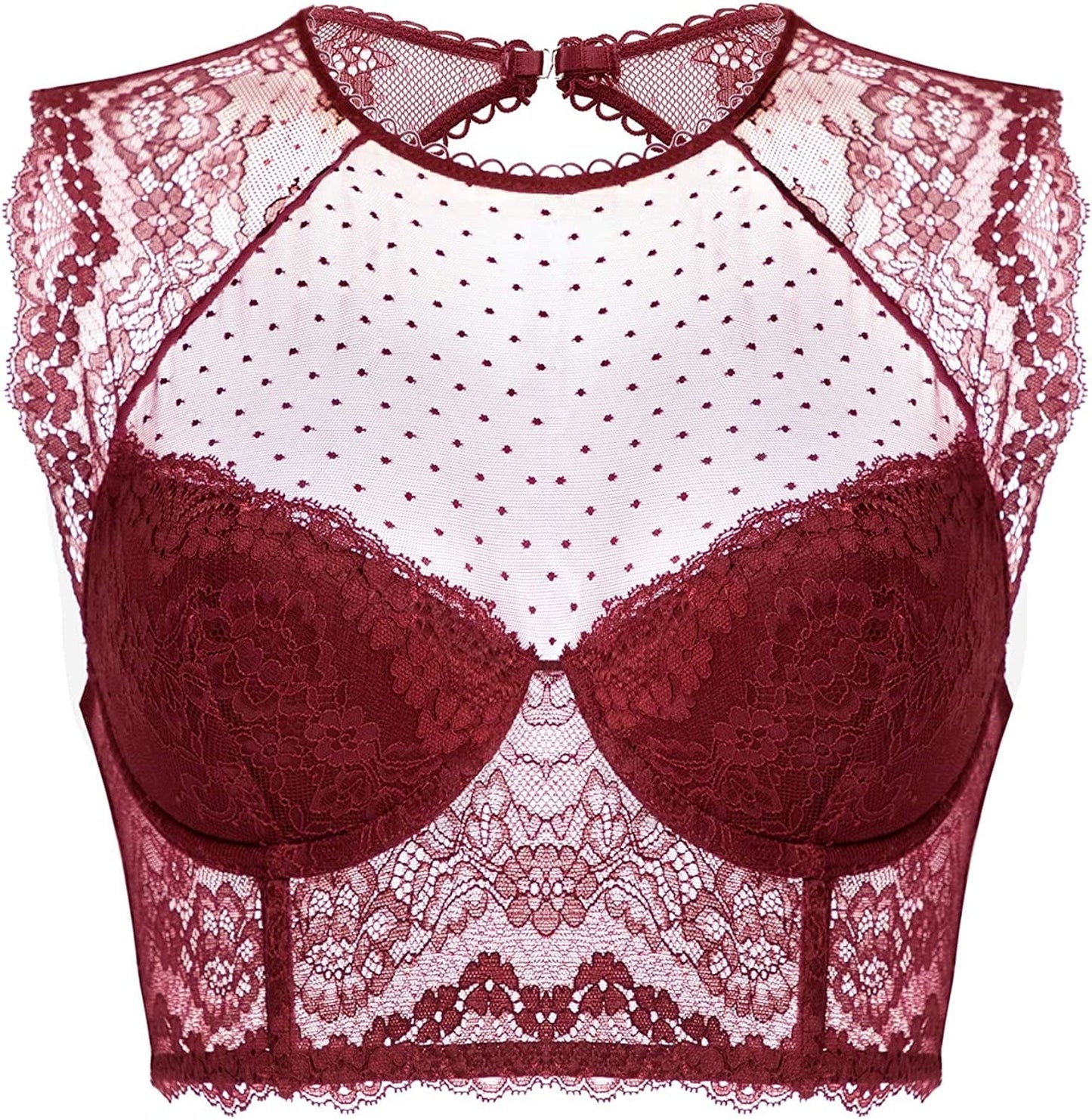 DOBREVA Women'S Lace Corset Top Sexy Bralette Bustier Bra Underwire plus Size Crop Top Dark Red / 38C