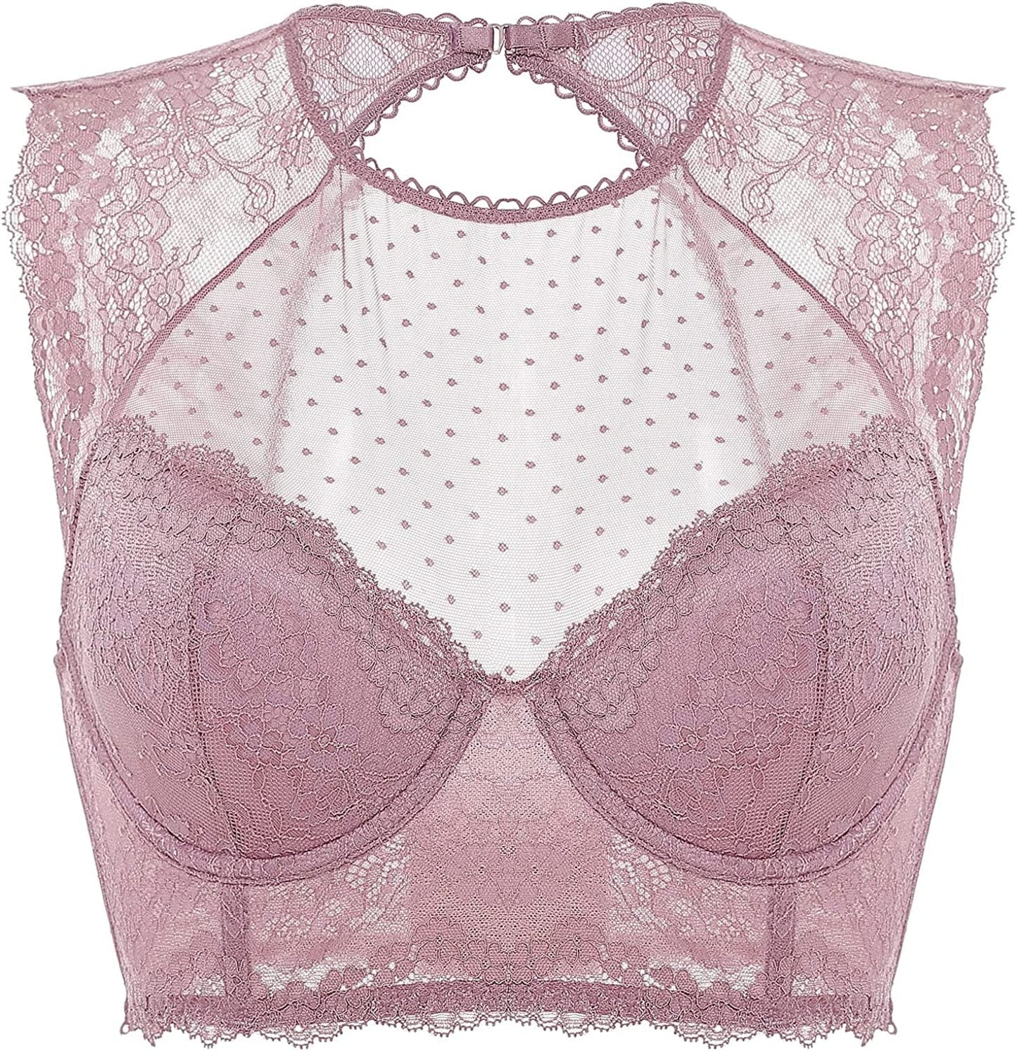 DOBREVA Women'S Lace Corset Top Sexy Bralette Bustier Bra Underwire plus Size Crop Top Rose Brown / 38C