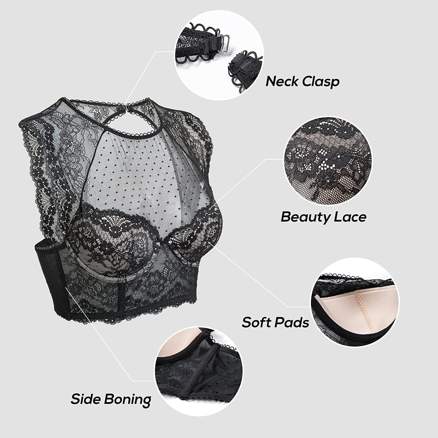 DOBREVA Women'S Lace Corset Top Sexy Bralette Bustier Bra Underwire plus Size Crop Top