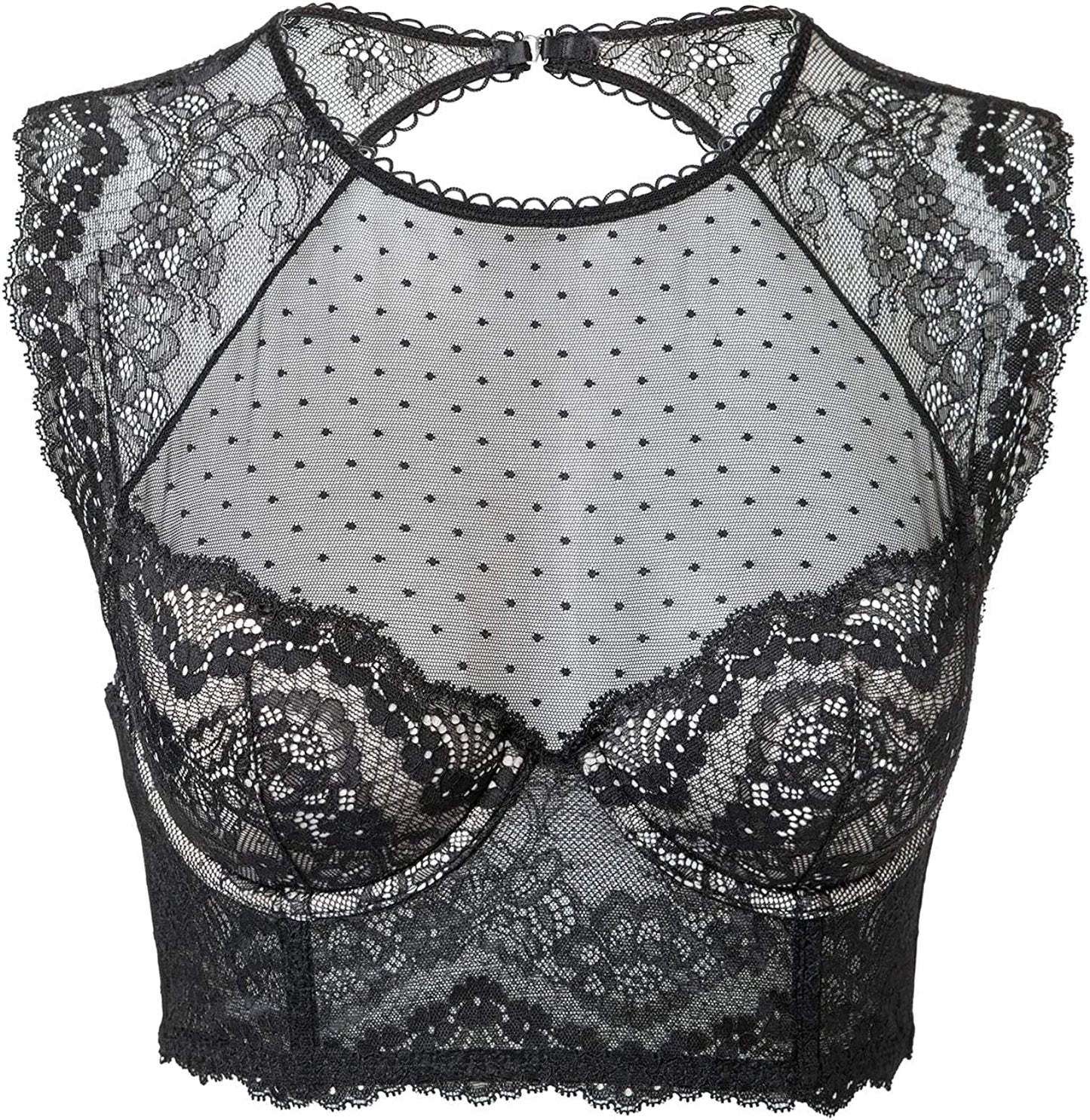 DOBREVA Women'S Lace Corset Top Sexy Bralette Bustier Bra Underwire plus Size Crop Top Black / 38C