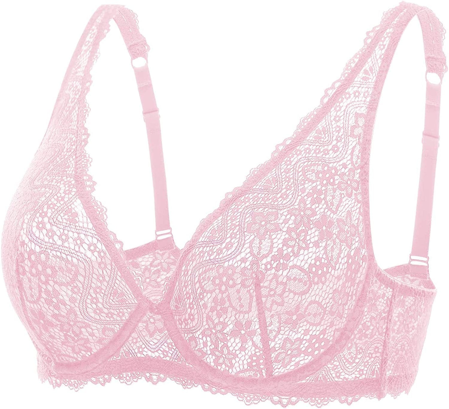 DOBREVA Women'S Lace Plunge Bra Sexy Underwire Bralette plus Size See through Unlined Bras Pink Gazelle / 36B