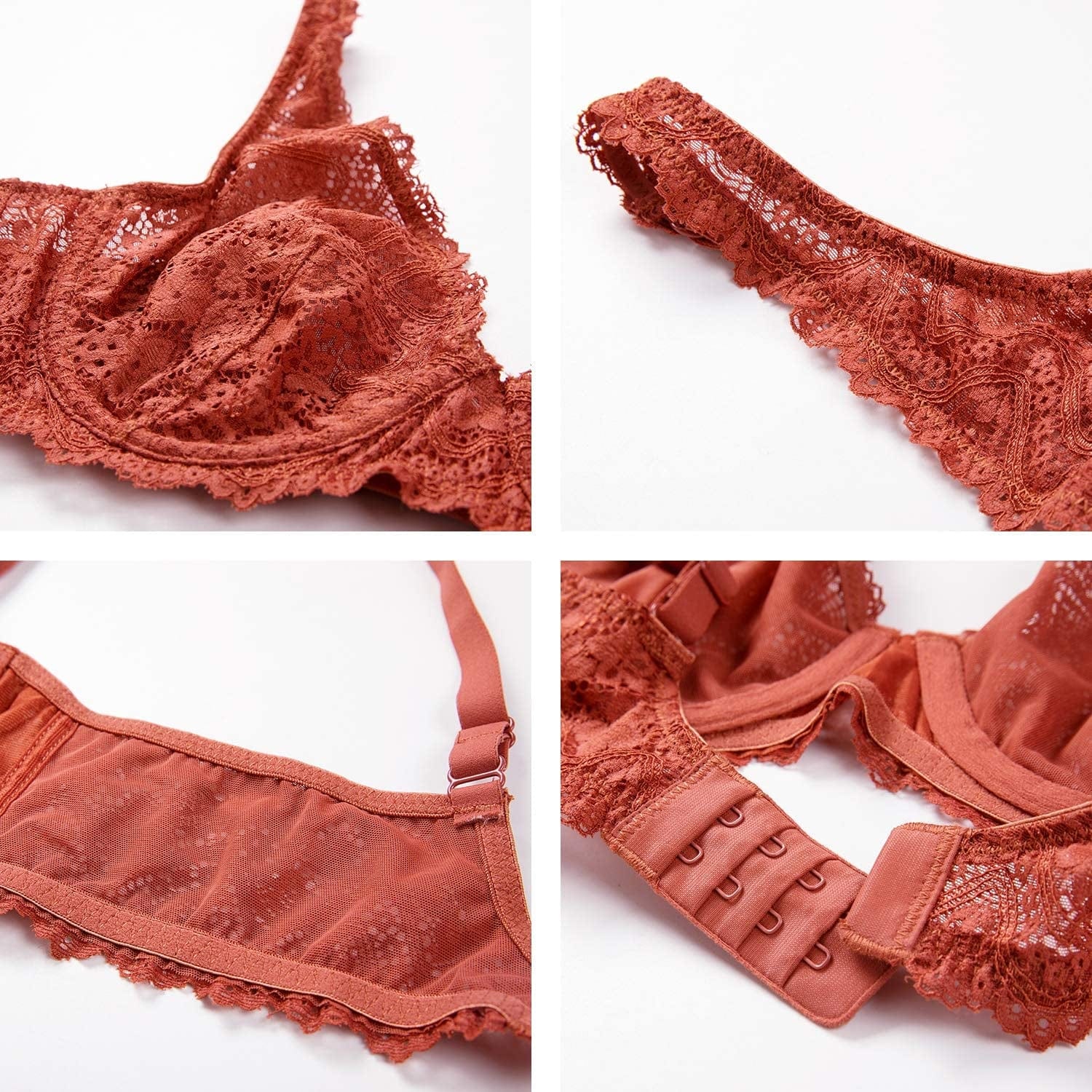 DOBREVA Women'S Lace Plunge Bra Sexy Underwire Bralette plus Size See through Unlined Bras