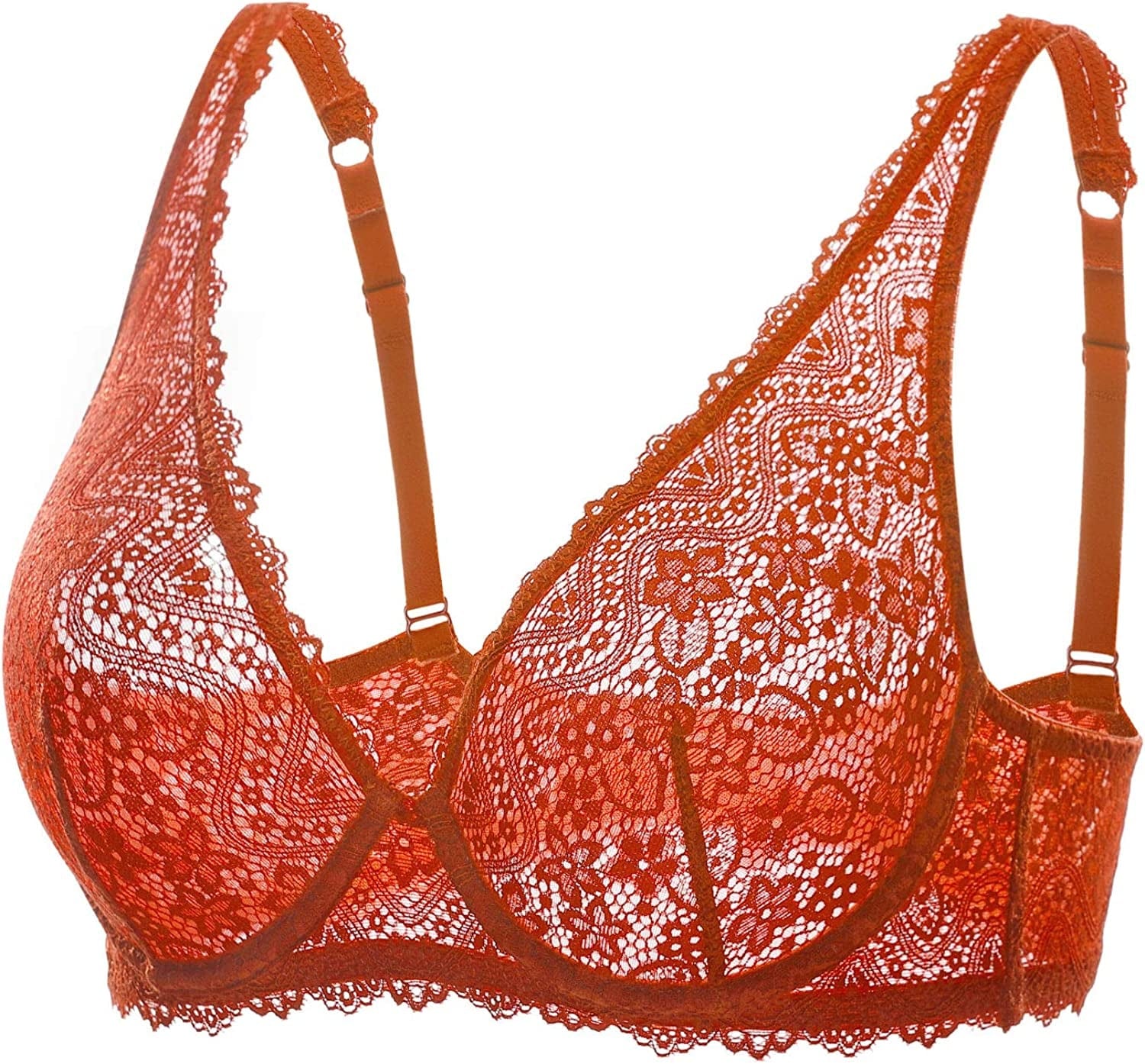 DOBREVA Women'S Lace Plunge Bra Sexy Underwire Bralette plus Size See through Unlined Bras