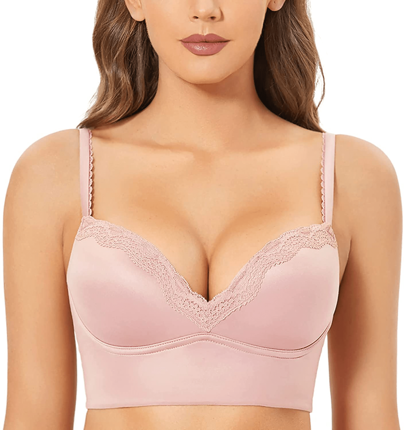 DOBREVA Women's Push Up Bra Wireless Padded Bralette Lace Longline Support Bras Gentle Rose / 36C