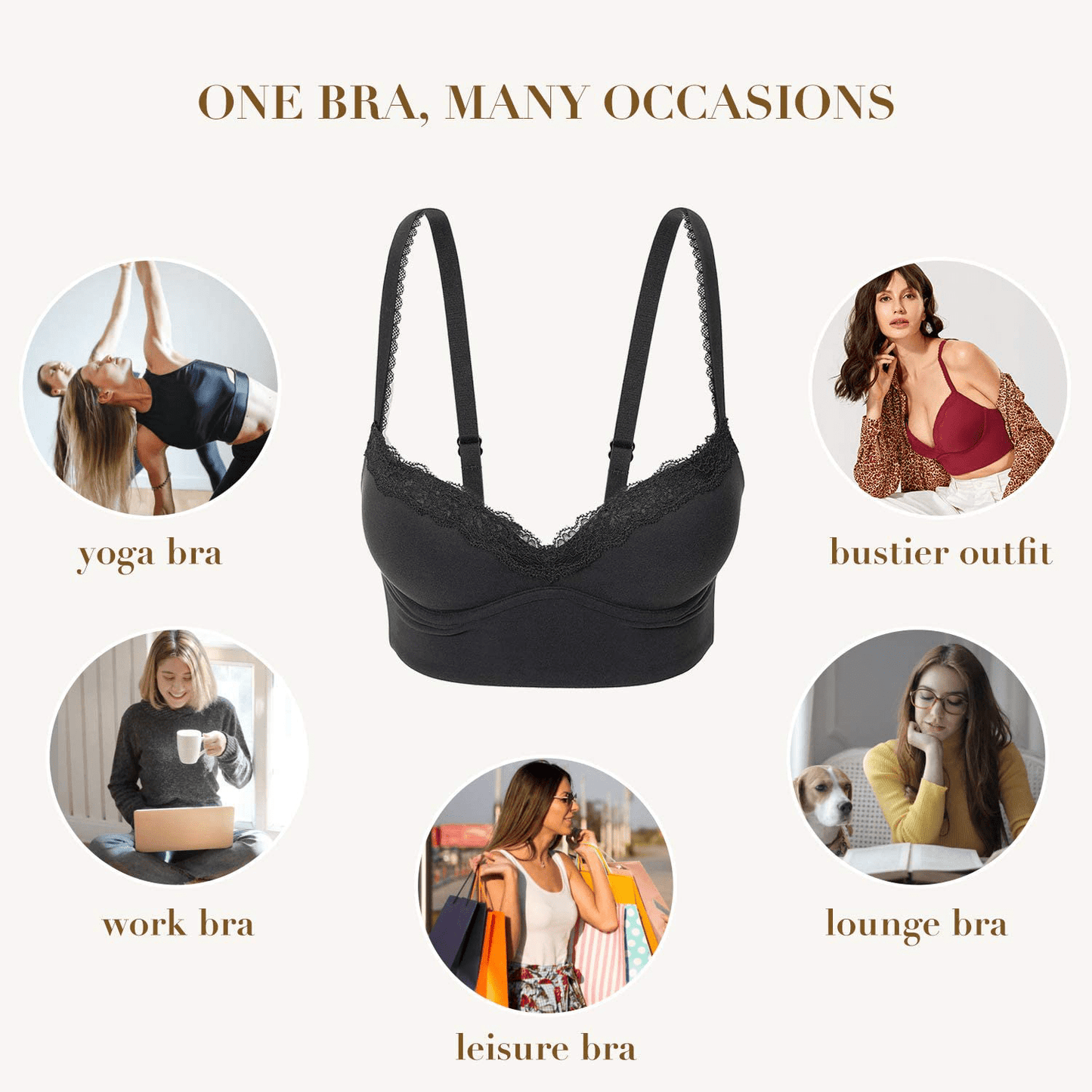 DOBREVA Women's Push Up Bra Wireless Padded Bralette Lace Longline Support Bras