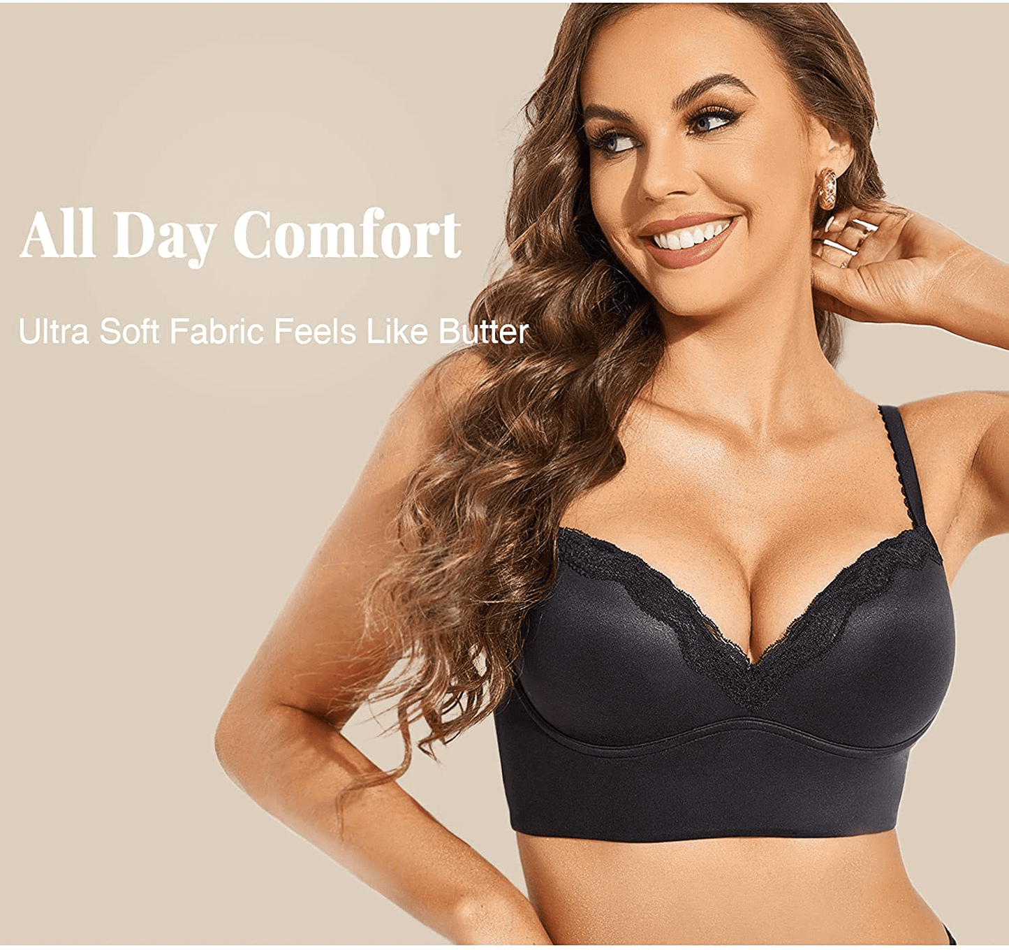DOBREVA Women's Push Up Bra Wireless Padded Bralette Lace Longline Support Bras