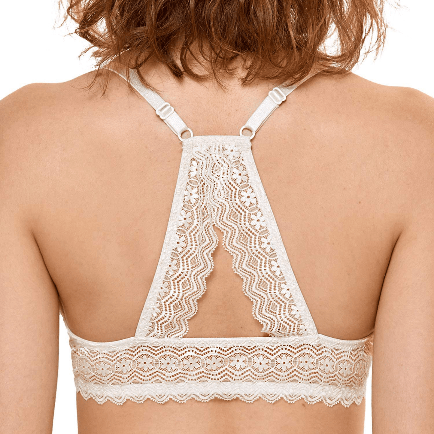 DOBREVA Women's Racerback Front Closure Push Up Lace Bra Tshirt Padded Plunge Bra Ivory / 34D