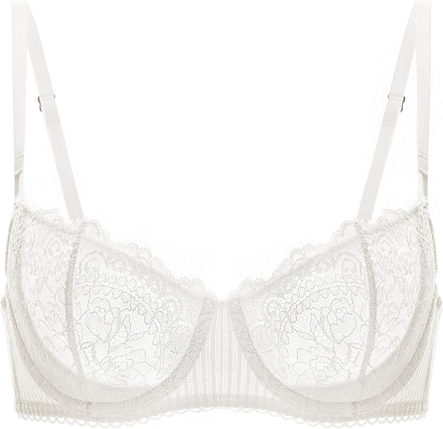 DOBREVA Women'S Sexy Lace Push up plus Size Bra Sheer Balconette Underwire Unlined Ivory_eyelash Lace / 36B