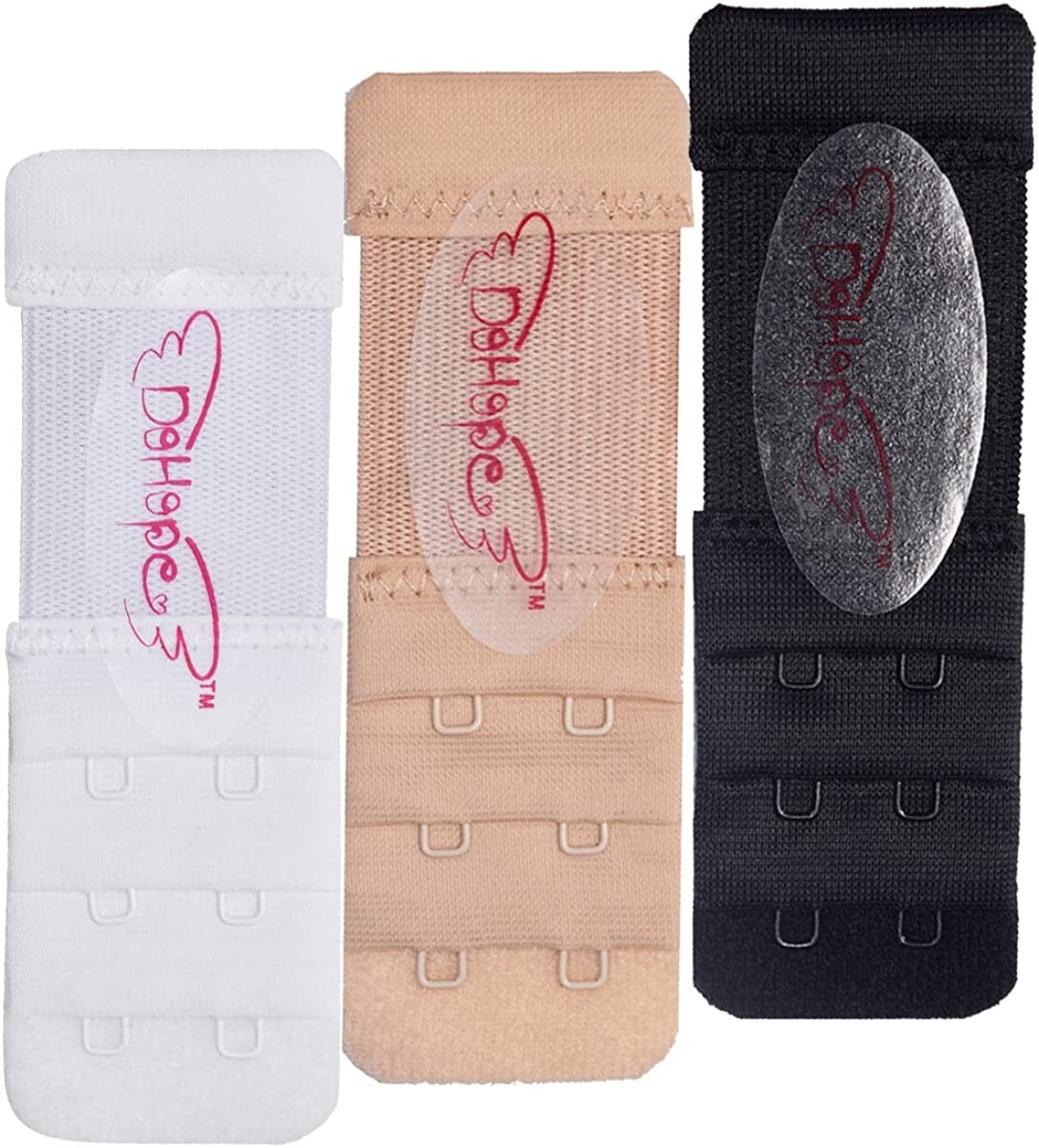Dohope Elastic Adjustable Bra Extender 2 Hook 3 Rows Narrow Bra Band Extension 1/2 Inch Between Hook Centers