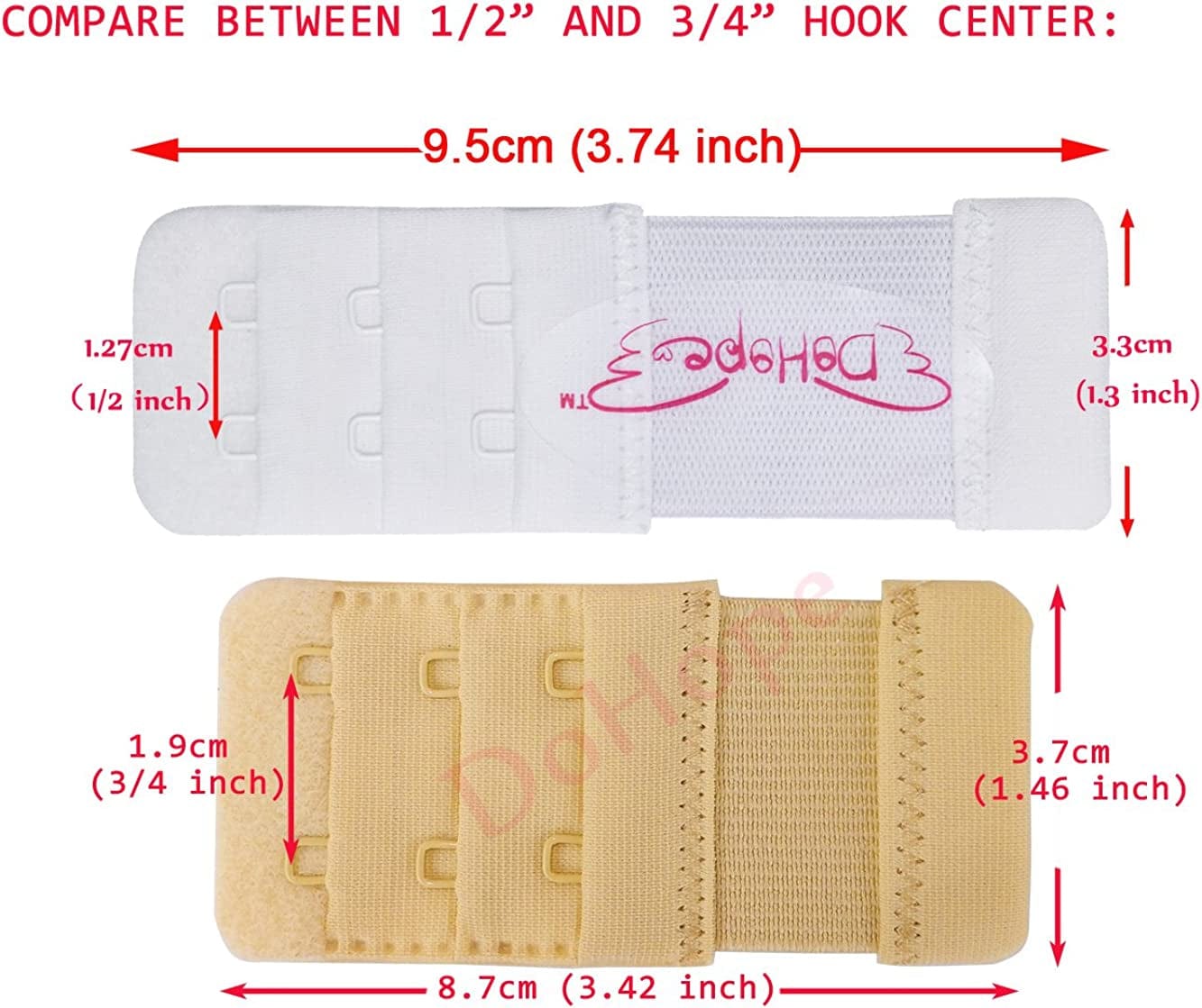 Dohope Elastic Adjustable Bra Extender 2 Hook 3 Rows Narrow Bra Band Extension