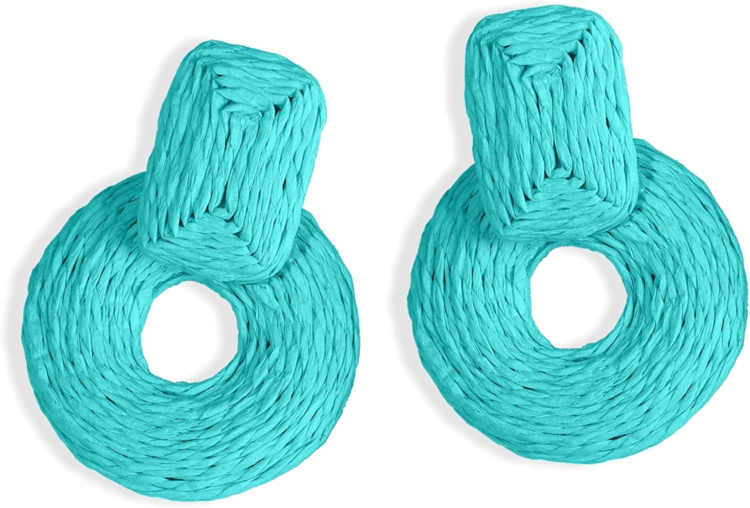 Doreenbow Raffia round Dangle Earrings Boho Drop Handmade Straw Earrings Rattan Earrings Geometric Dangle Earrings for Women Girls A-Green