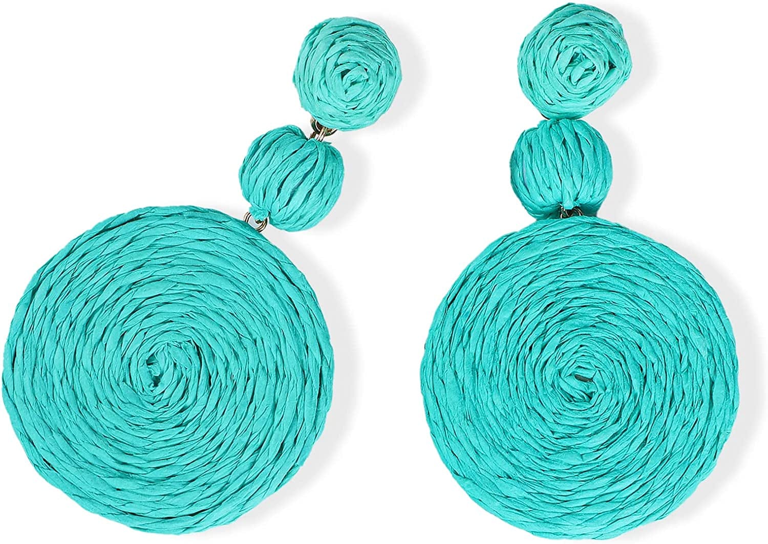 Doreenbow Raffia round Dangle Earrings Boho Drop Handmade Straw Earrings Rattan Earrings Geometric Dangle Earrings for Women Girls B-Green