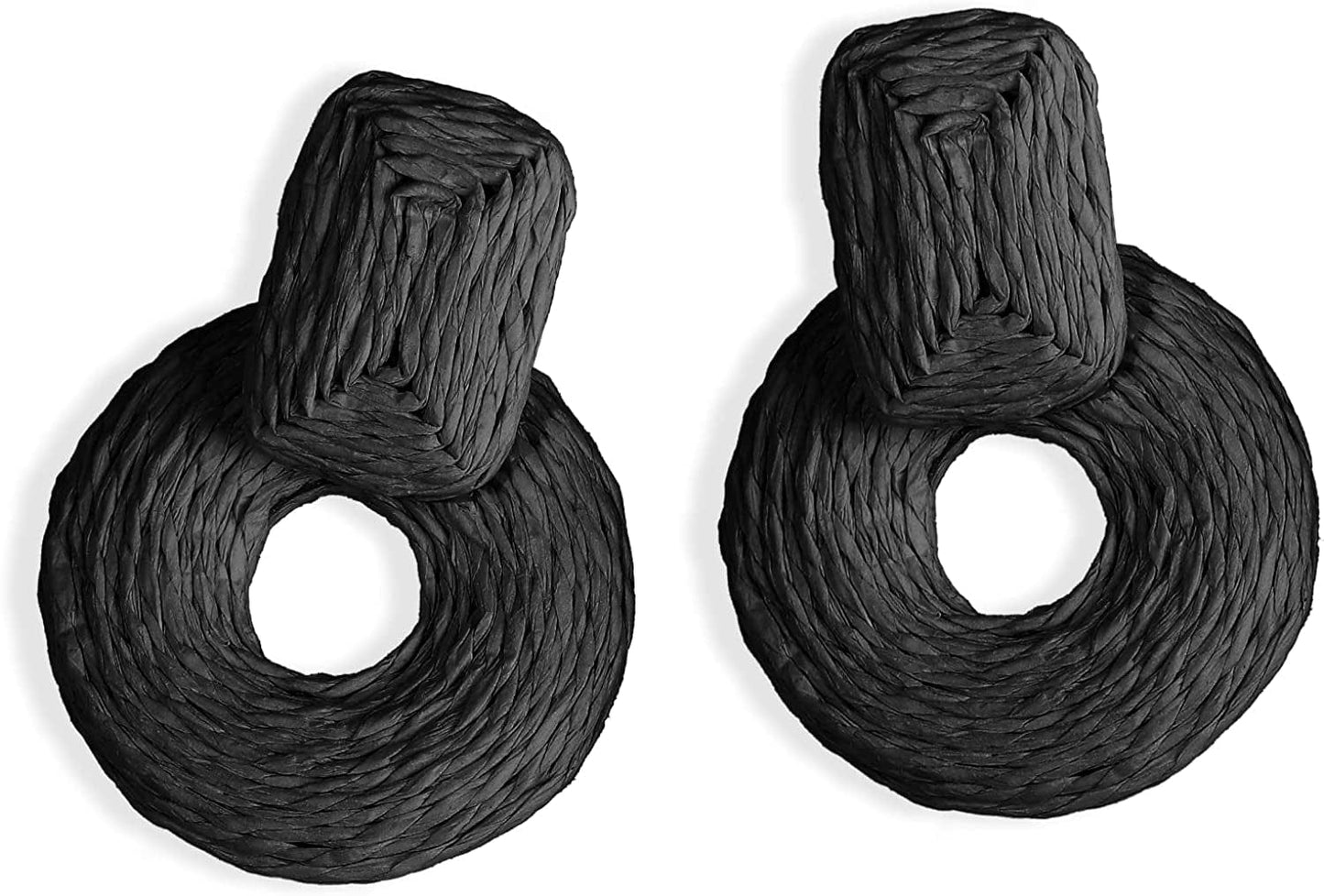 Doreenbow Raffia round Dangle Earrings Boho Drop Handmade Straw Earrings Rattan Earrings Geometric Dangle Earrings for Women Girls A-Black