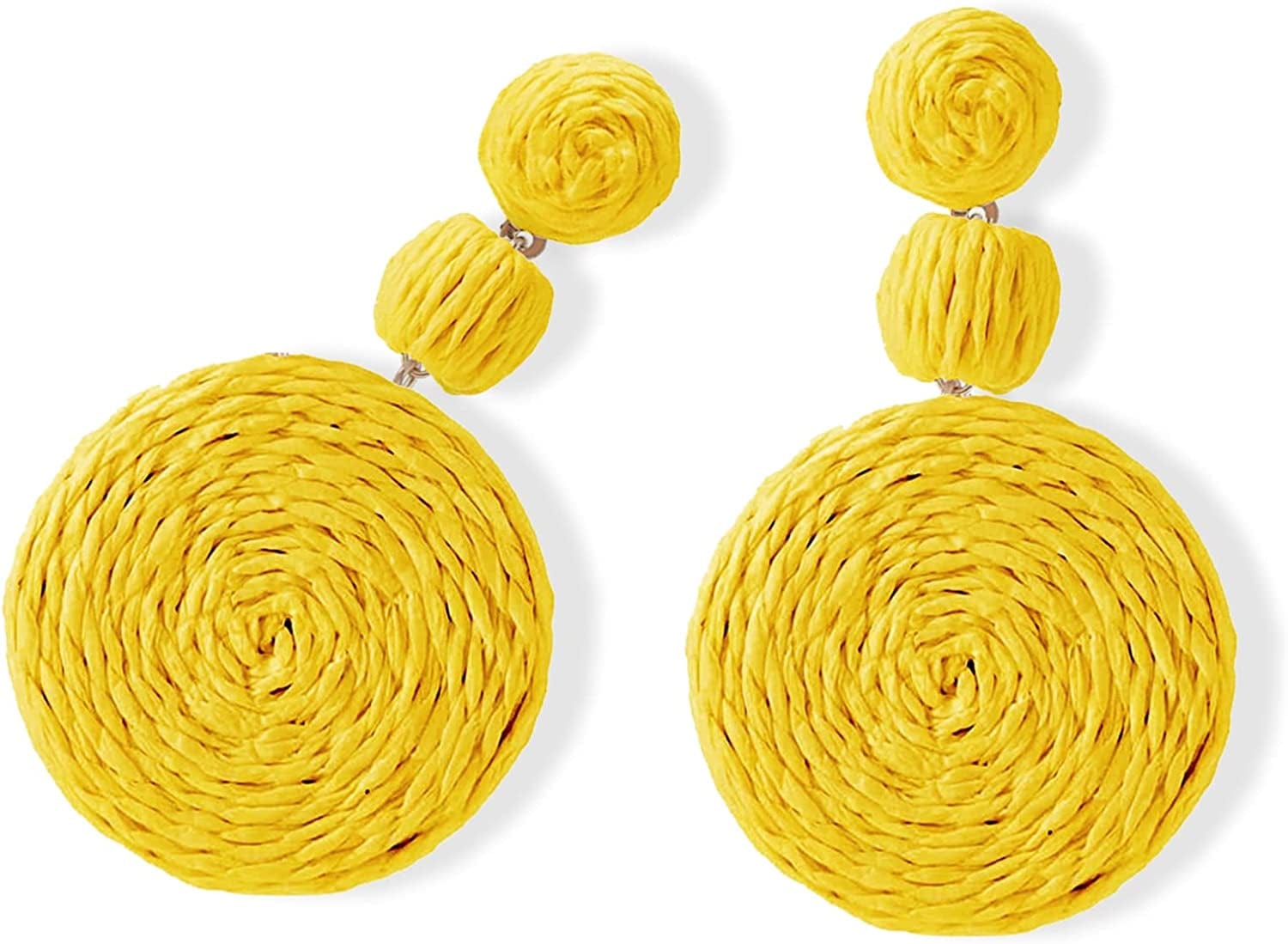 Doreenbow Raffia round Dangle Earrings Boho Drop Handmade Straw Earrings Rattan Earrings Geometric Dangle Earrings for Women Girls B-Yellow