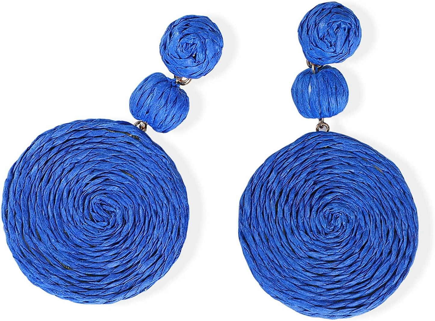 Doreenbow Raffia round Dangle Earrings Boho Drop Handmade Straw Earrings Rattan Earrings Geometric Dangle Earrings for Women Girls B-Blue
