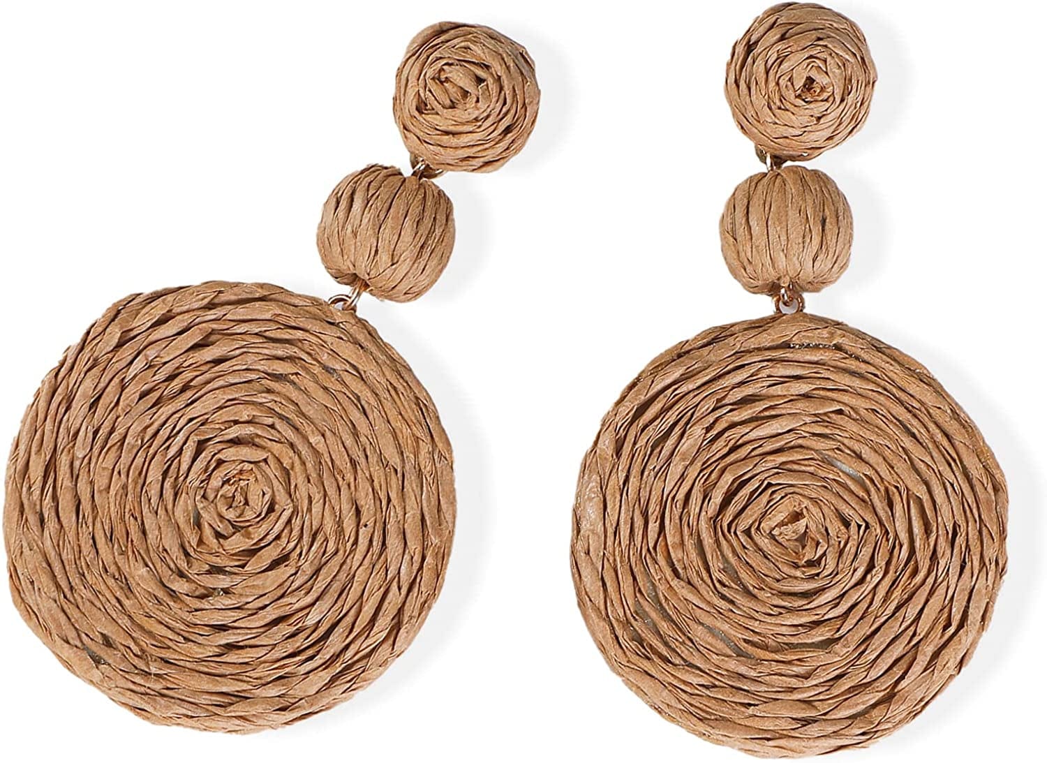 Doreenbow Raffia round Dangle Earrings Boho Drop Handmade Straw Earrings Rattan Earrings Geometric Dangle Earrings for Women Girls B-Bronze