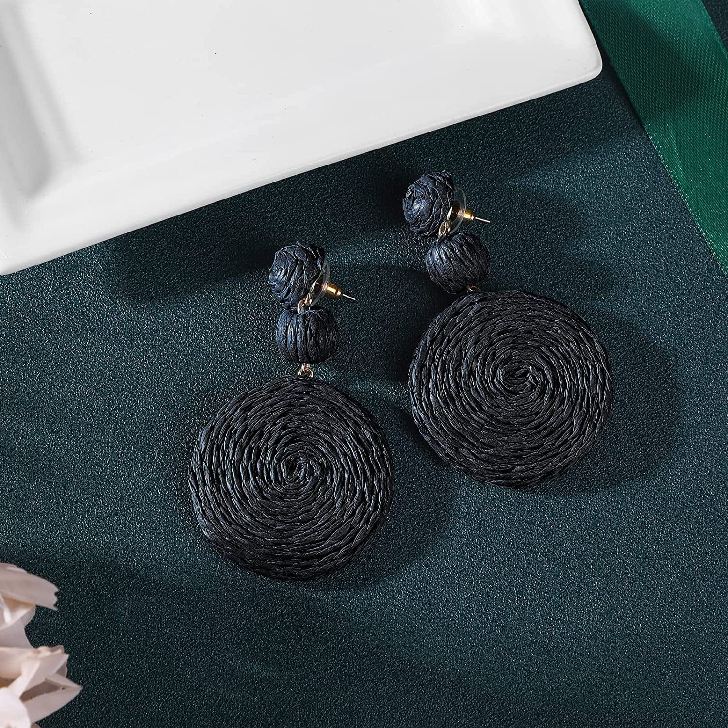 Doreenbow Raffia round Dangle Earrings Boho Drop Handmade Straw Earrings Rattan Earrings Geometric Dangle Earrings for Women Girls