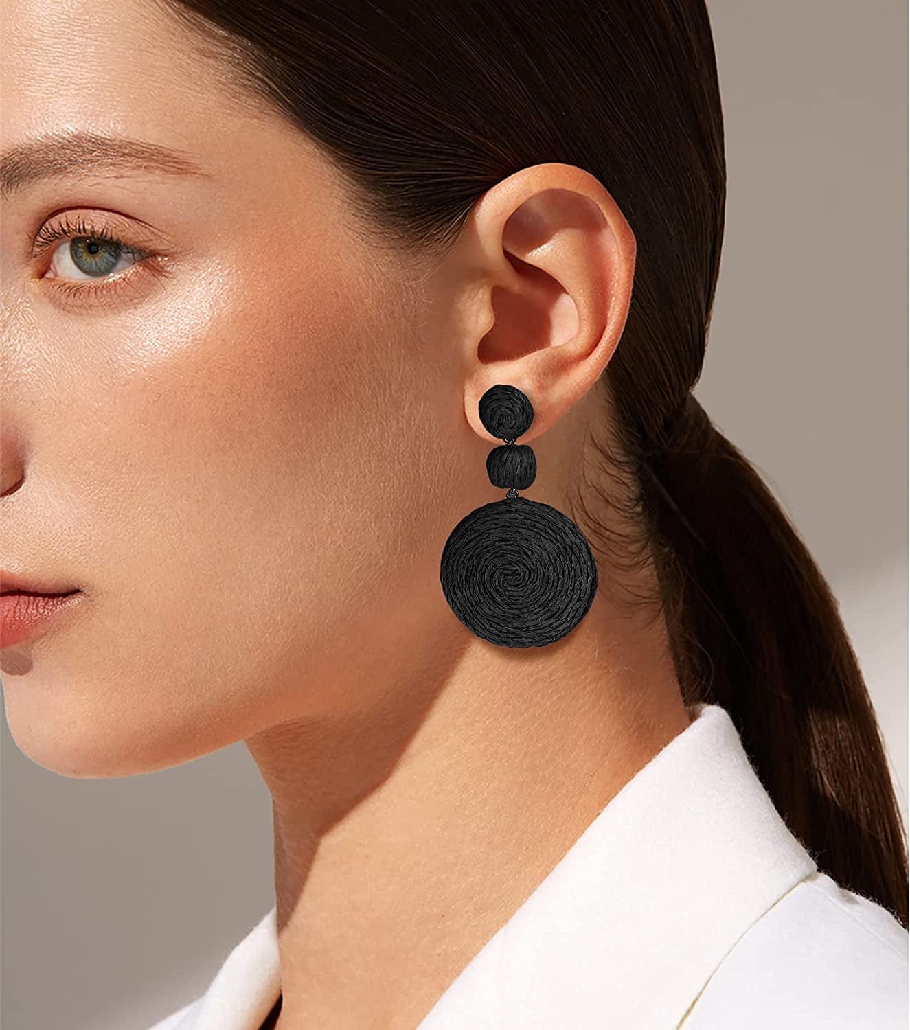 Doreenbow Raffia round Dangle Earrings Boho Drop Handmade Straw Earrings Rattan Earrings Geometric Dangle Earrings for Women Girls