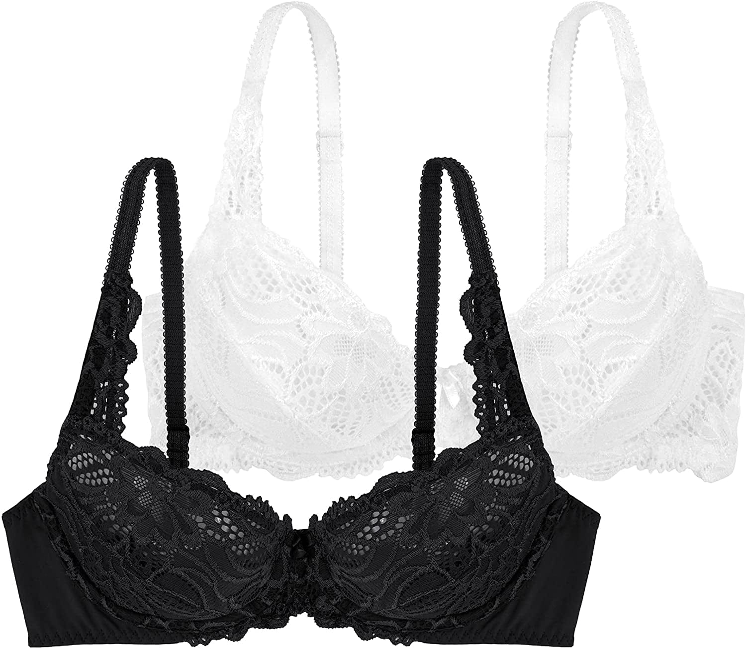 DORINA Angie Women Sexy Demi Full Cup Coverage Non Padded No Padding Underwire Lace Comfort Everyday Soft See through Bra Full Cup Pack of 2 Bra - Black/White - Angie / 38C