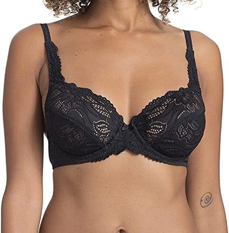 DORINA Angie Women Sexy Demi Full Cup Coverage Non Padded No Padding Underwire Lace Comfort Everyday Soft See through Bra Full Cup Bra-black / 34B