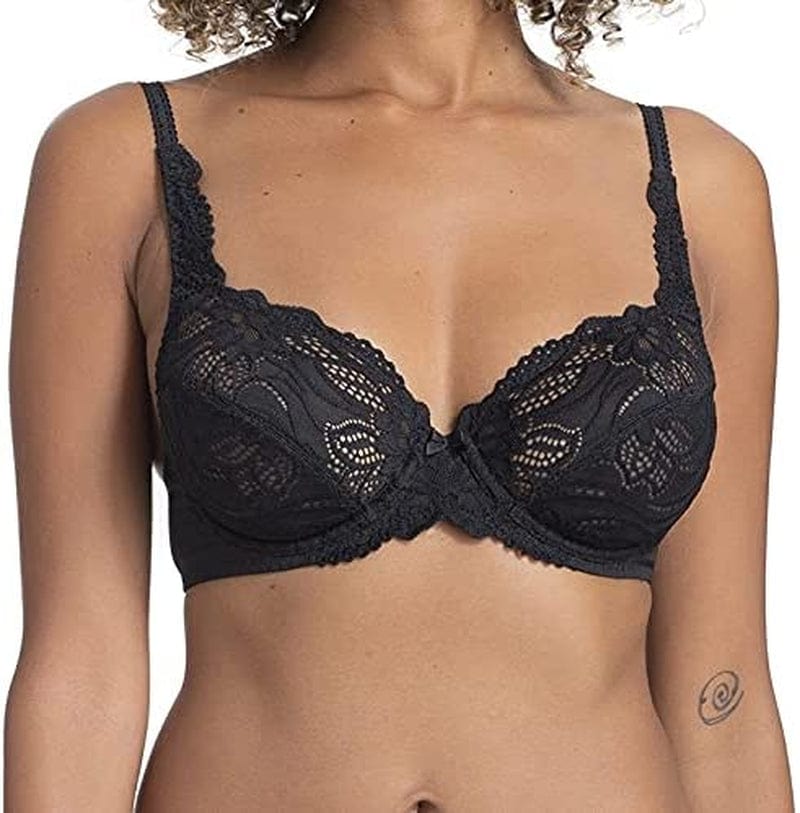DORINA Angie Women Sexy Demi Full Cup Coverage Non Padded No Padding Underwire Lace Comfort Everyday Soft See through Bra Full Cup Bra-black / 40C