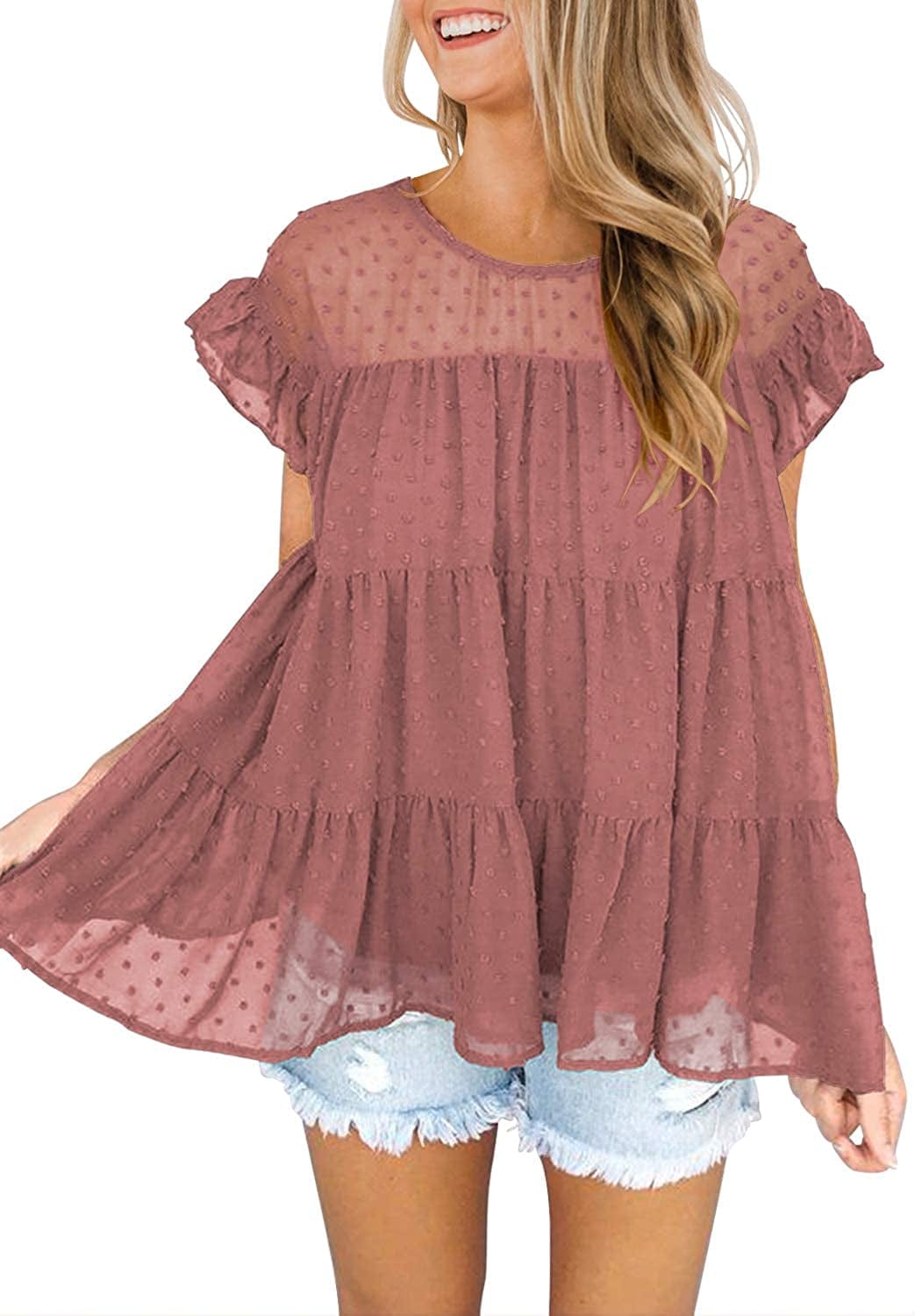 DOROSE Women'S Summer Top Ruffle Loose Casual Sleeveless Blouses Tops B_ Maroon / Small
