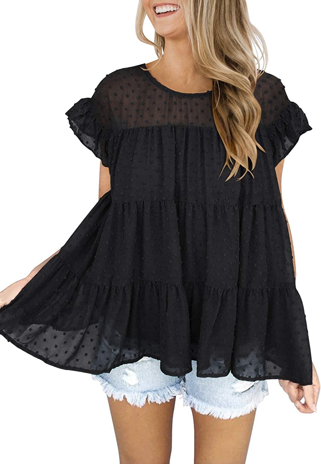 DOROSE Women'S Summer Top Ruffle Loose Casual Sleeveless Blouses Tops A_ Black / Small