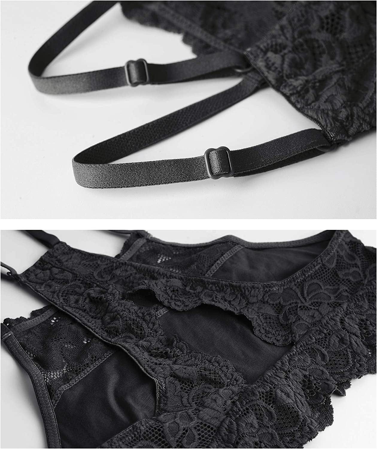 Dotvol High-Neck Lace Bralette for Women Racerback Floral Crop Top Vest Bra