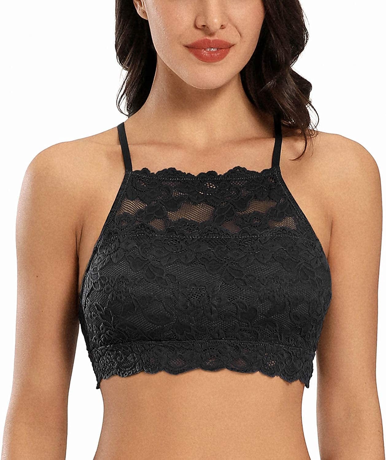Dotvol High-Neck Lace Bralette for Women Racerback Floral Crop Top Vest Bra
