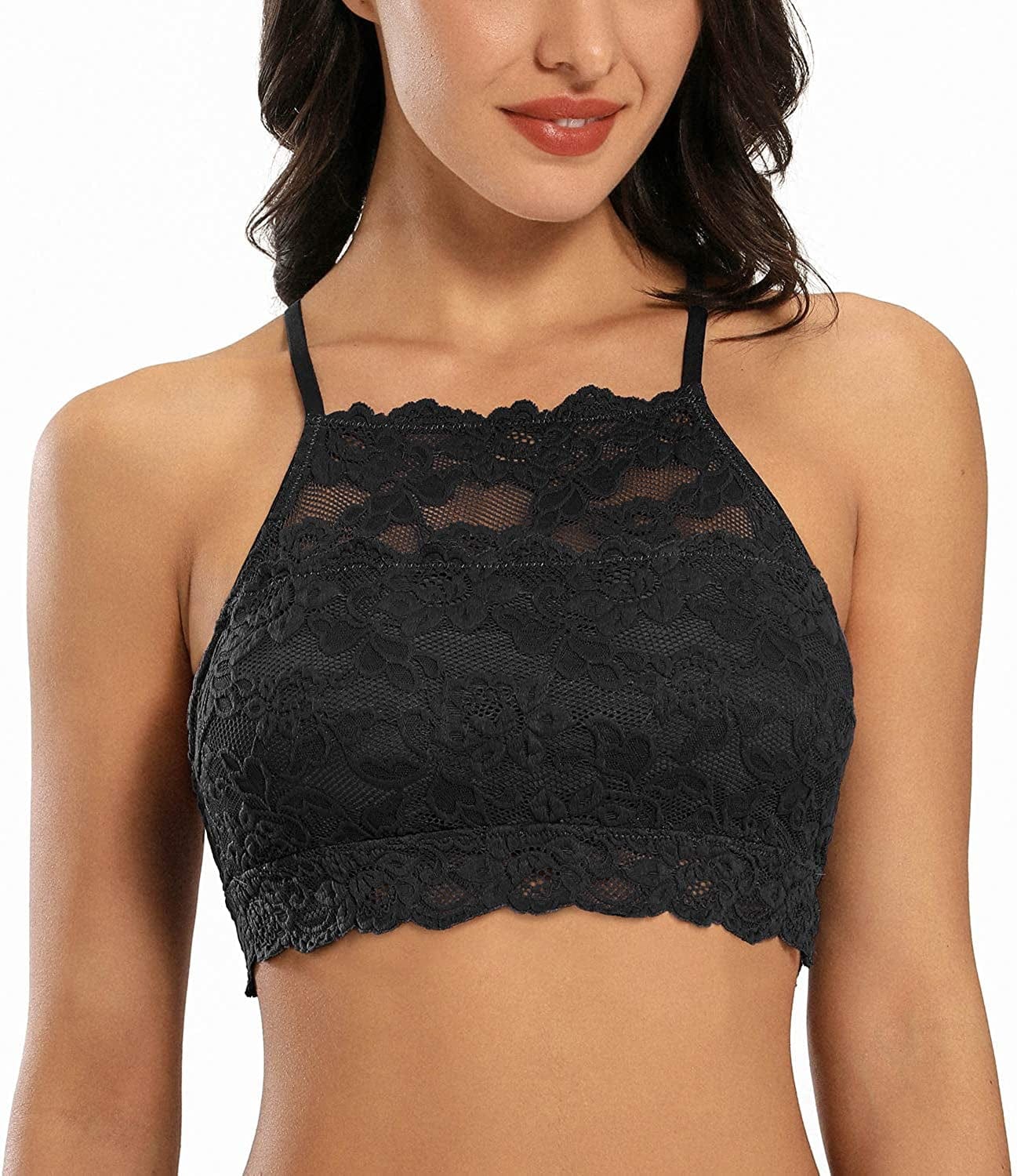 Dotvol High-Neck Lace Bralette for Women Racerback Floral Crop Top Vest Bra